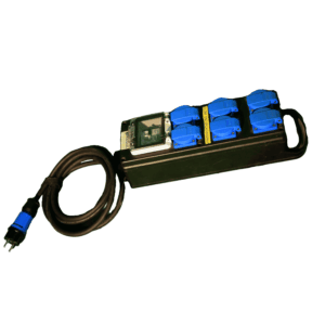 Sabot distri 230V fiche 10-16A-30 mA ->6 prises NF 16A + compteur